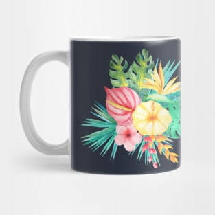 Tropical Flowers Floral Bouquet Yellow Pink Mug